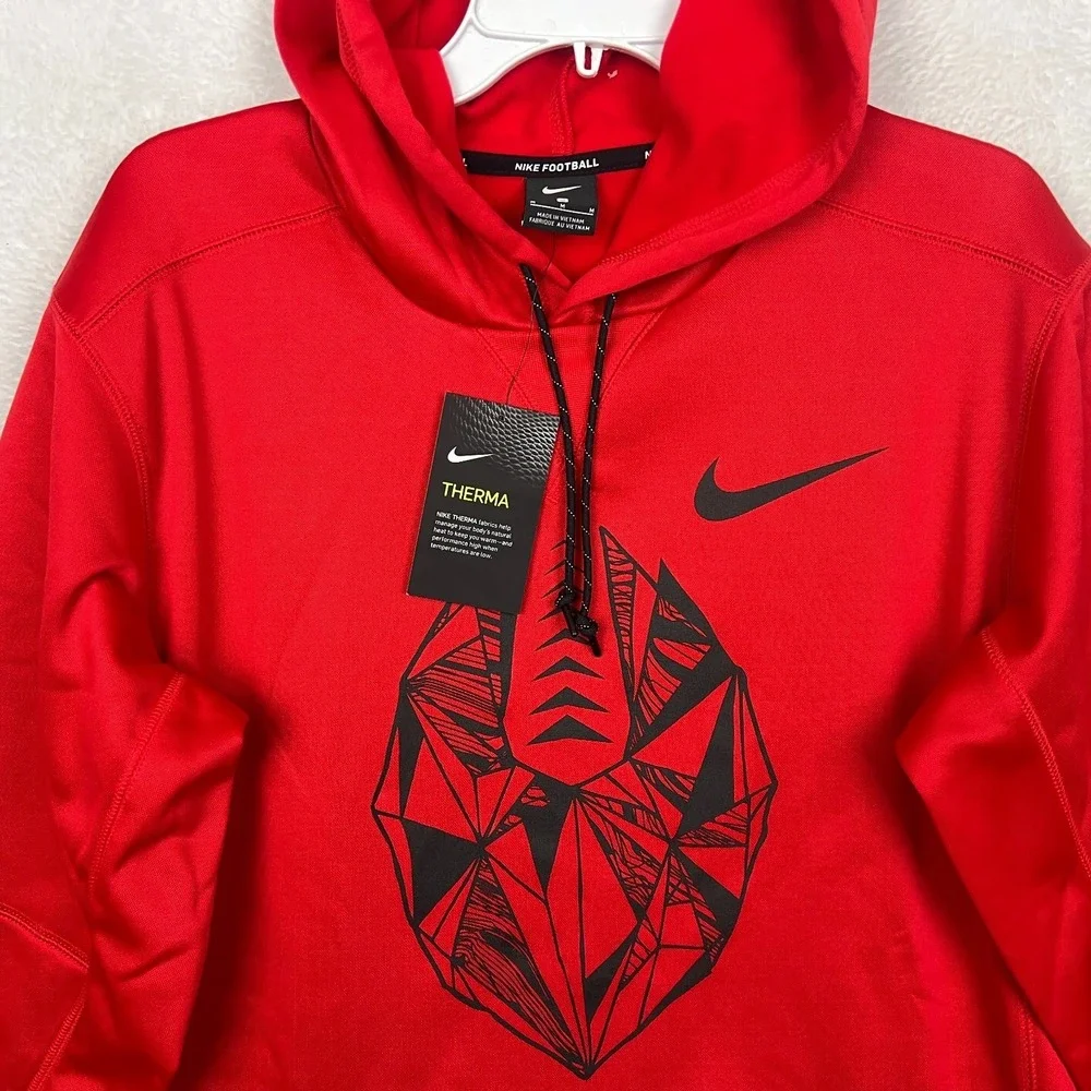 Nike Football Therma Dri Fit Hoodie Mens‎ Medium New Red Pullover Graphic Logo